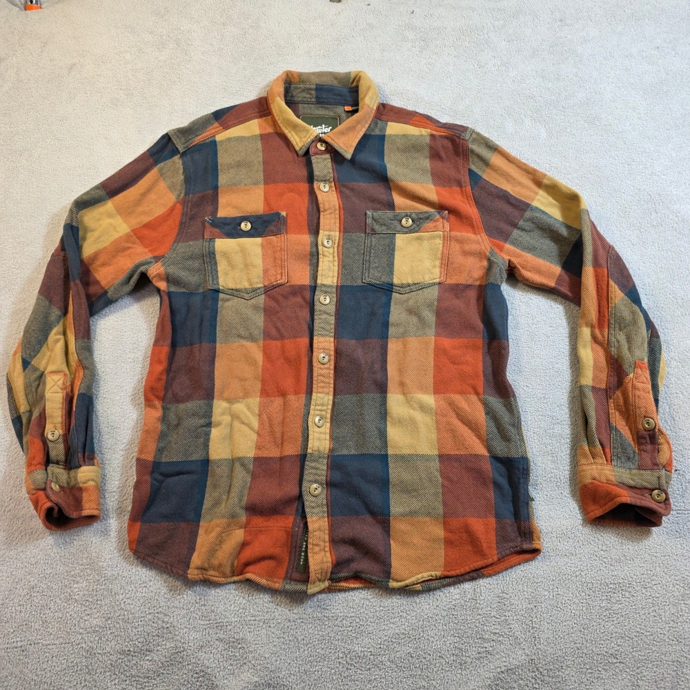 Howler Bros Flannel Shirt Mens Medium Orange Blue Plaid Gorpcore Outdoor Skater